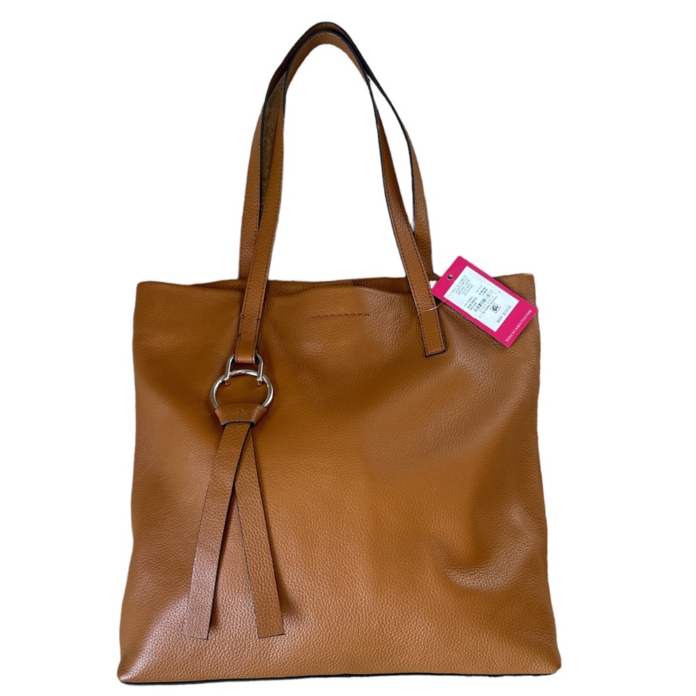NWT Vince Camuto Plums Tumbled Leather Tote Bag Cognac Brown